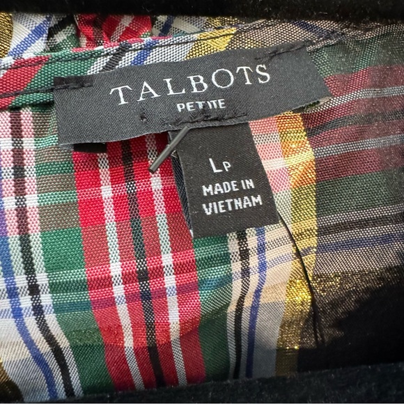Talbots Tartan Plaid Metallic Sleeveless Top Bow Accent Holiday Festive L Petite - Picture 5 of 7